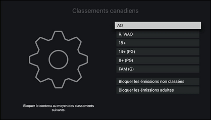 Sélectionnez les classifications que vous voulez bloquer.